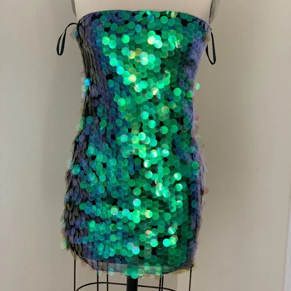 green iridescent sequin dress N Q1390 main image 1
